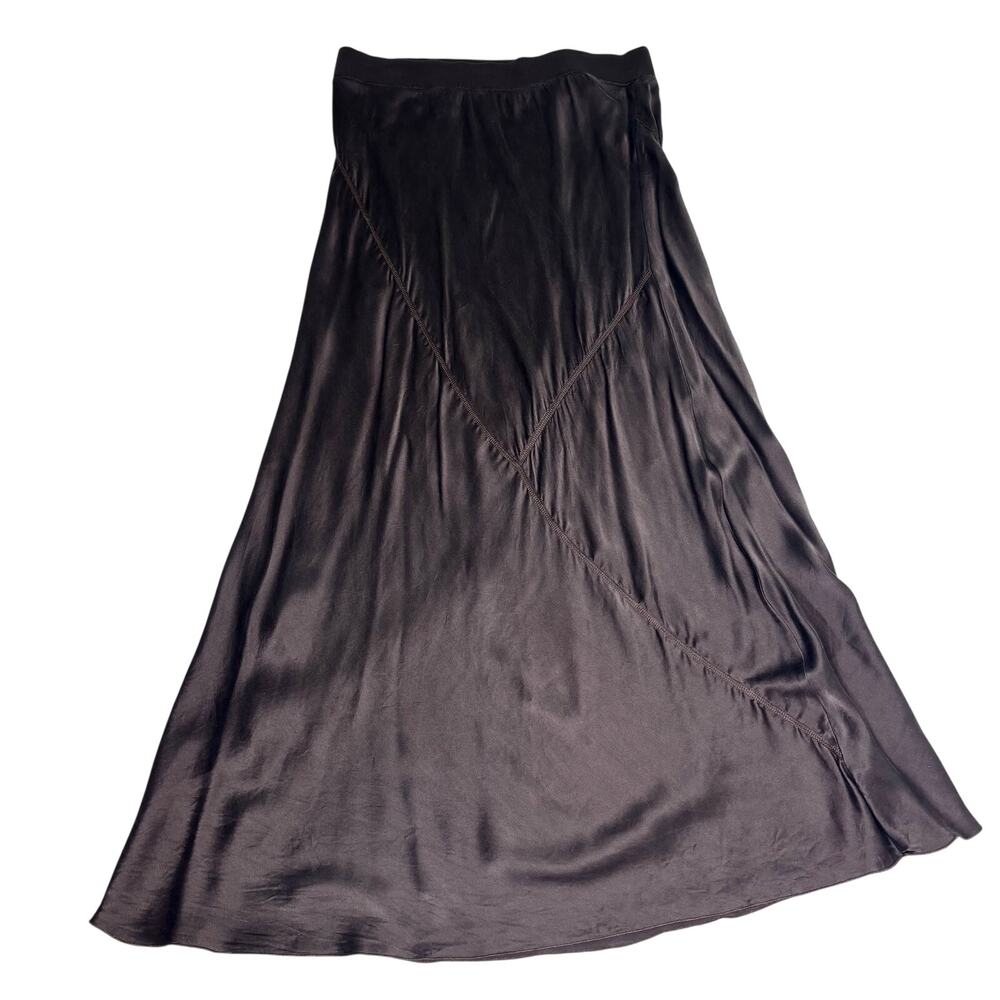 ATM Melillo Brown Satin Silk Bias Cut Midi Skirt M - Picture 7 of 12
